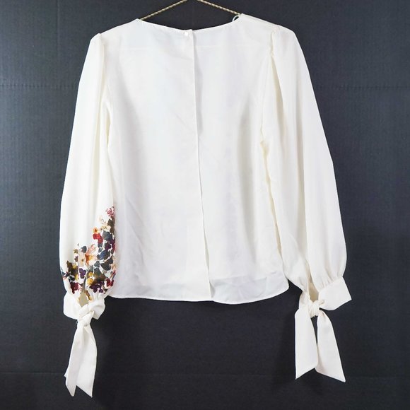 Zara Floral Tie Sleeve Blouse in Cream M - Picture 5 of 6